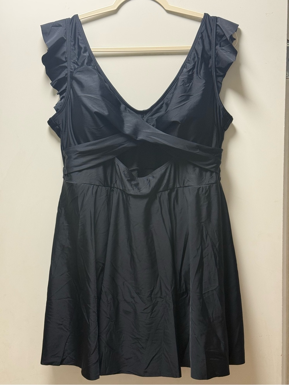 Black V-Neck Ruffle Sleeve Women’s Swim Dress. 20W
